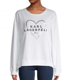 Karl Lagerfeld Soft White Graphic Heart Logo Sweatshirt