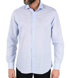 Light Blue Spread Collar Striped Shirt