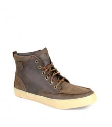 Ralph Lauren Dark Brown Tedd Leather High Top Sneaker