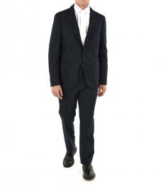 Salvatore Ferragamo Navy Blue Wool Blend Stripe Suit