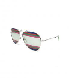 Salvatore Ferragamo Shiny Silver Aviator Sunglasses
