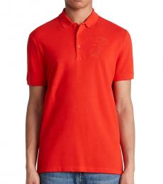 Versace Collection Orange Medusa Logo Embroidery Polo