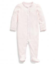 Baby Girls Delicate Pink Floral-Trim Coverall