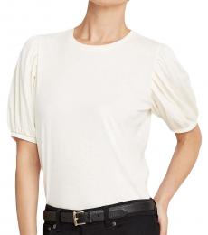 Ralph Lauren Cream Cotton Jersey Puff-Sleeve Top