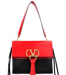 Valentino Garavani Black Red Vring Large Shoulder Bag
