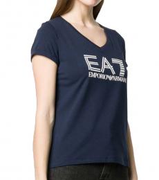 Emporio Armani Navy Blue Stretch Cotton Logo T-Shirt