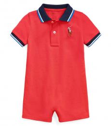 Ralph Lauren Baby Boys Evening Post Red Mesh Polo Shortall