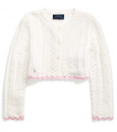 Ralph Lauren Little Girls Trophy Cream Cropped Cardigan