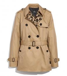 Coach Classic Khaki Leopard Print Short Trench Coat