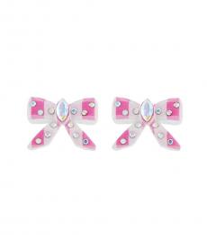 Betsey Johnson Light Pink Gingham Bow Stud Earrings
