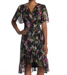 Calvin Klein Black Multi Wrap Floral Midi Dress