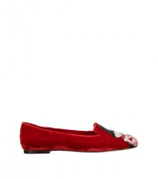 Dolce & Gabbana Red DG Family Velvet Ballet Flats