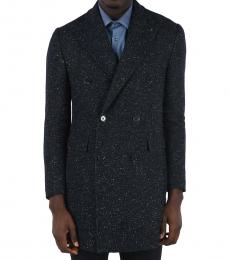 Blue  Three-Quarter Length Double Breasted Coat