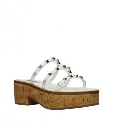 White Rockstud Leather Clogs