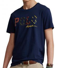 Ralph Lauren Navy Blue Classic-Fit Striped-Logo Jersey T-Shirt