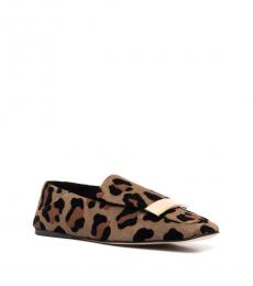 Sergio Rossi Brown Animal Print Loafers