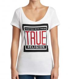 True Religion White Round V-Neck T-Shirt