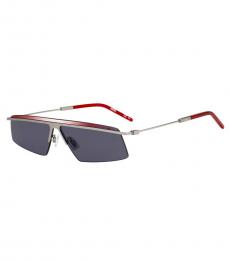 Hugo Boss Grey Red Geometric Rectangle Sunglasses
