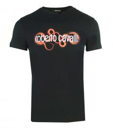 Roberto Cavalli Black Snake Wrapped Logo T-Shirt