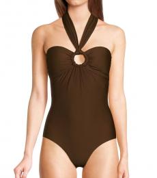 DKNY Brown One-Piece Halterneck Swimsuit