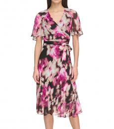 DKNY Multi Color Printed V-Neck Dress