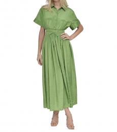 DKNY Green Point Collar Shirt Maxi Dress