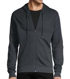 Armani Jeans Solid Dark Zip-Front Cotton Hoodie