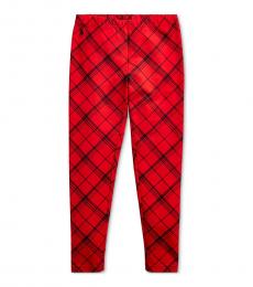 Ralph Lauren Girls Red Plaid Stretch Jersey Leggings