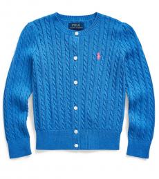 Ralph Lauren Little Girls Dockside Blue Cable-Knit Cardigan