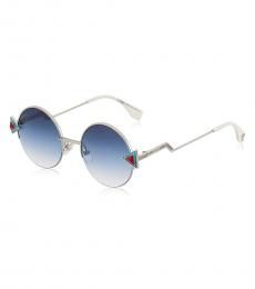 Fendi Silver-Khaki Aqua Round Sunglasses