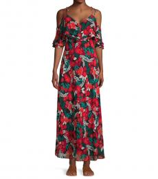 Calvin Klein Black Multi Floral Cold-Shoulder Maxi Dress