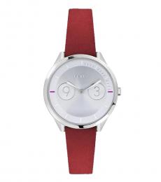 Furla Red Silver Dial Watch
