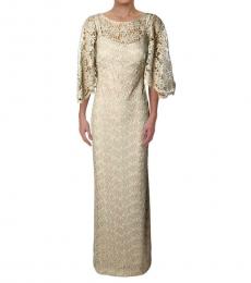 Ralph Lauren Gold Metal Metallic Elbow Sleeve Gown