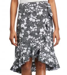 Michael Kors Black Pattern Floral Faux-Wrap High-Low Skirt