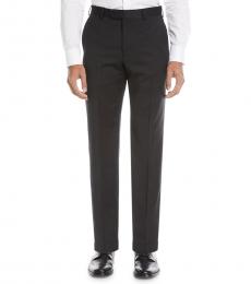 Black Flat-Front Wool Trousers