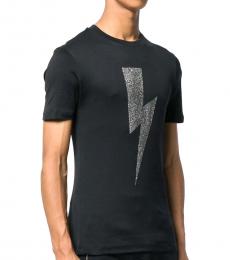 Black Rhinestone Embellished Crew-Neck T-Shirt