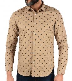 Beige  Printed Slim Spread Collar Shirt