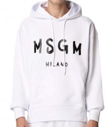 MSGM White Front Logo Hoodie