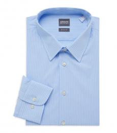 Armani Collezioni Blue Slim-Fit Striped Dress Shirt
