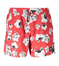 Karl Lagerfeld Red All Over Flower Print Swim Shorts