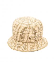 Fendi Beige Gold Logo Bucket Hat