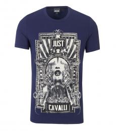 Just Cavalli Dark Blue Flashy Designer Print T-Shirt