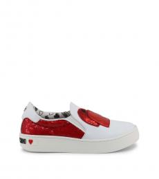 Love Moschino White Heart Embellished Loafers