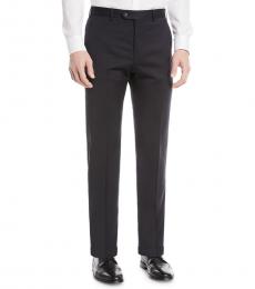 Emporio Armani Navy Blue Flat-Front Wool Trousers