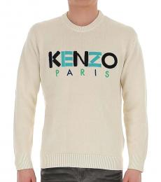 Kenzo Light Yellow Logo Embroidered Sweater