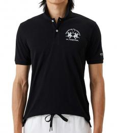 La Martina Black Contrasting Logo Regular Fit Polo