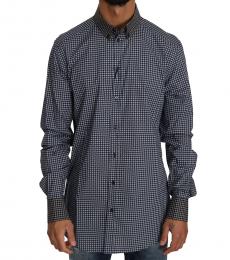 Dolce & Gabbana Dark Blue Patterned Formal Shirt