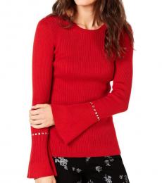 Michael Kors Red Ribbed Sleeve Studded Sweater