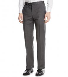 Emporio Armani Grey Flat-Front Wool Trousers