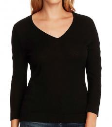 Vince Camuto Rich Black Cut-Out V-Neck Sweater